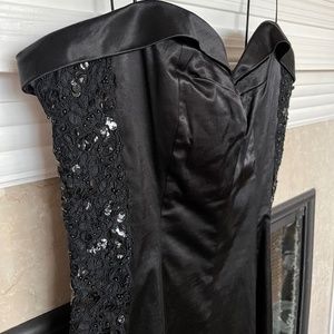 Dina Bar-El sexy black cocktail dress with sequin embroidered side details